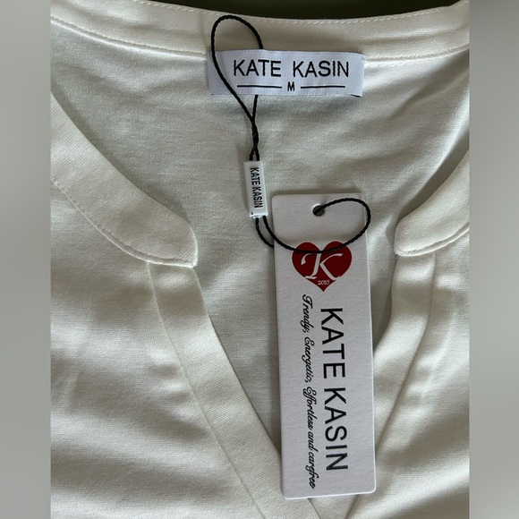 Kate Kasin Womens Puff Short Sleeve V Neck Lace Blouse Shirt New size Medium - Picture 8 of 9